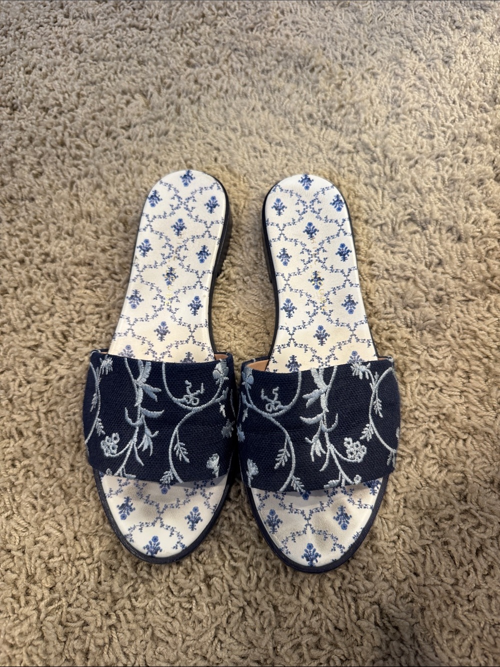 Hill House Slide Sandals - Blue/White